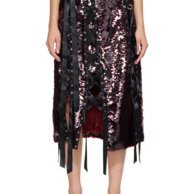 Simone Rocha Burgundy Unraveling Ribbon Ring Midi Skirt