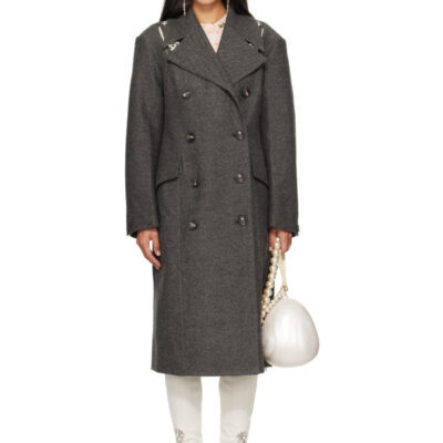 Simone Rocha Gray Double Breasted Slash Coat