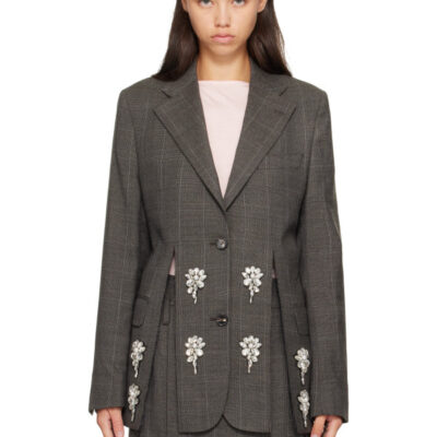 Simone Rocha Gray Embellished Hem Slice Blazer