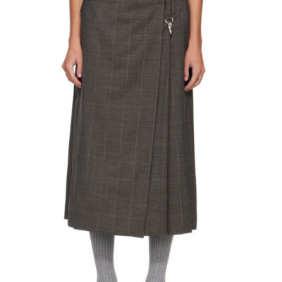 Simone Rocha Gray Tailored Clip Kilt Midi Skirt