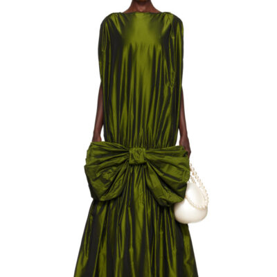 Simone Rocha Khaki Bow Hem Cascade Egg Maxi Dress