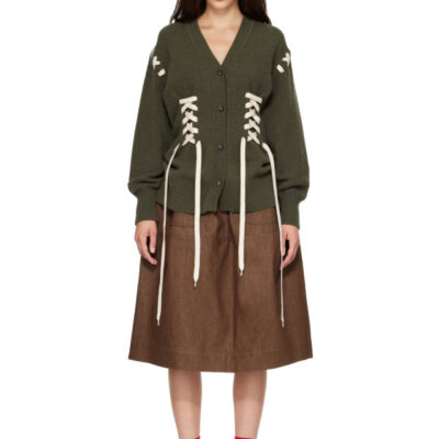 Simone Rocha Khaki Merino Sculpted Corset Cardigan