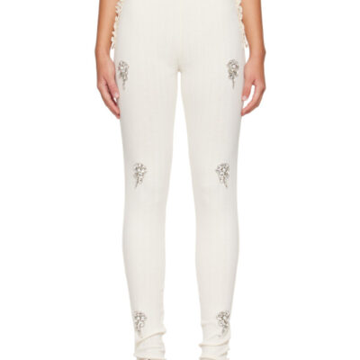 Simone Rocha Off-White Embellished Pointelle Ruffle Frill Leggings