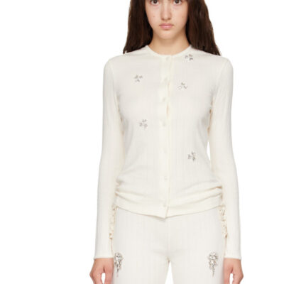 Simone Rocha Off-White Turbo Embellished Pointelle Cardigan