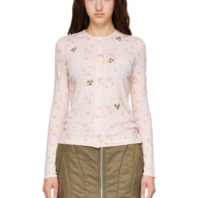 Simone Rocha Pink Embellished Pointelle Cardigan