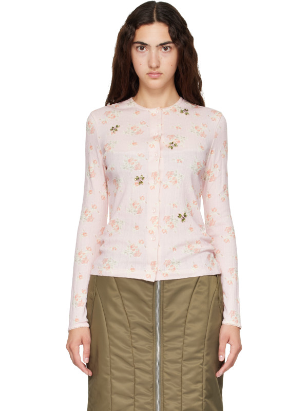 Simone Rocha Pink Embellished Pointelle Cardigan