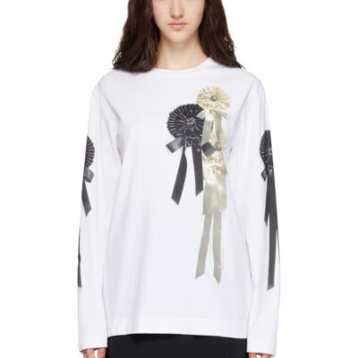 Simone Rocha White Ribbon Rosette Print Long Sleeve T-shirt