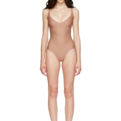 Skims Beige SKIMS Body Unlined Plunge Thong Bodysuit