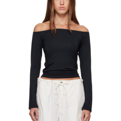 Skims Black Smooth Layers Off The Shoulder Top