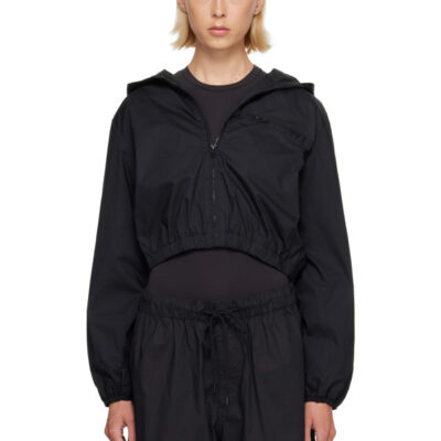 Skims Black Woven Cotton Cropped Zip Up Jacket