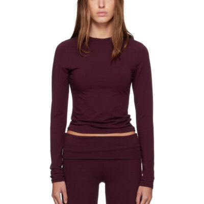 Skims Burgundy Cotton Jersey Long Sleeve T-shirt