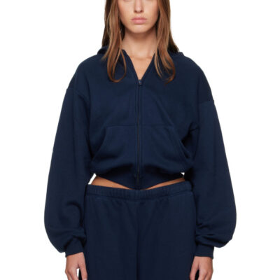 Skims Navy Cotton Fleece Classic Zip Up Hoodie