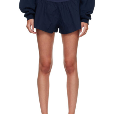 Skims Navy Woven Cotton Flutter Shorts