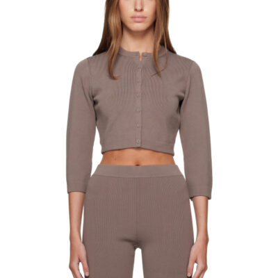 Skims Taupe Refined Knit Cropped Cardigan