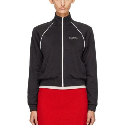 Sporty And Rich Brown Serif Logo Retro Track Jacket