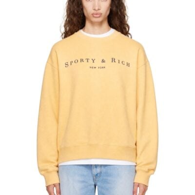 Sporty And Rich Orange Title Embroidered Crewneck Sweatshirt