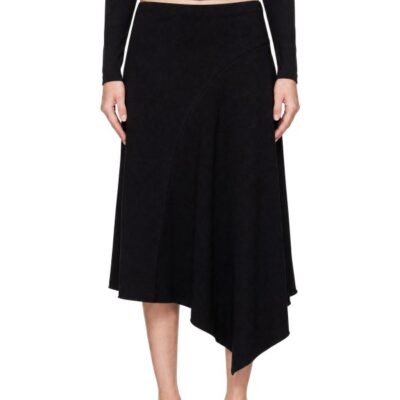 St. Agni Black Asymm Drape Midi Skirt