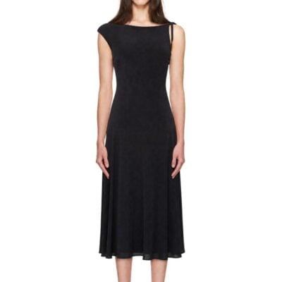 St. Agni Black Silk Drape Back Midi Dress