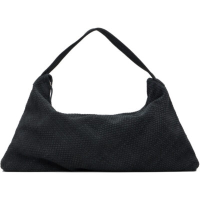 St. Agni Black Suede Woven Shoulder Bag