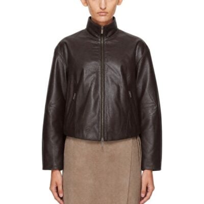 St. Agni Brown Cocoon Zip Leather Jacket