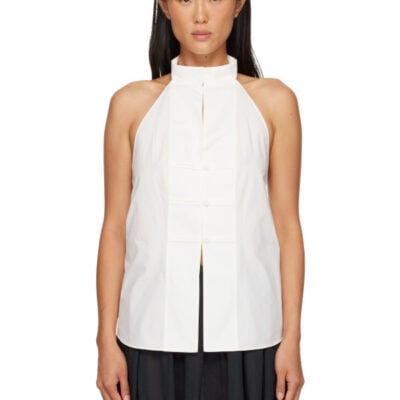 St. Agni Off-White Button Detail Halter Top