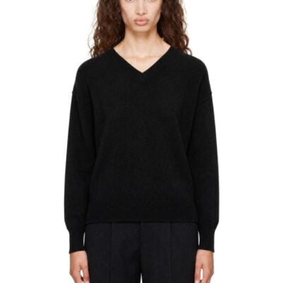Stein Black Pure Cashmere Knit V-Neck Sweater