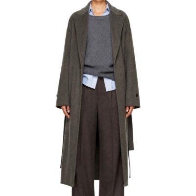 Stein Taupe Doeskin Oversized Peak Lapel Chester Coat