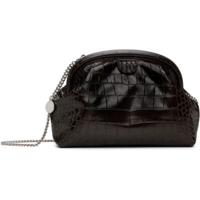 Stella Mccartney Brown Falabella Croc-Embossed Soft Clutch