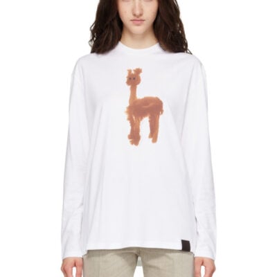 Stella Mccartney White Watercolour Alpaca Long Sleeve Cotton T-shirt