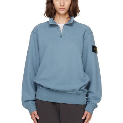 Stone Island Blue 6100021 Brushed Organic Cotton Fleece Sweater