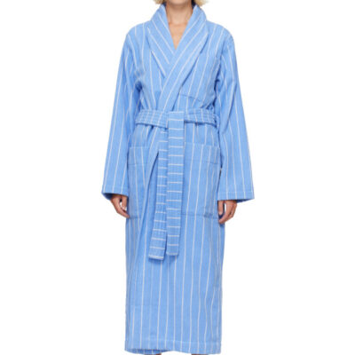 Tekla Blue & White Terry Classic Bathrobe