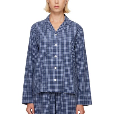 Tekla Navy Fine Twill Long-Sleeved Pyjama Shirt