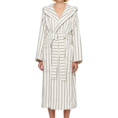 Tekla Off-White & Green Terry Hooded Bathrobe