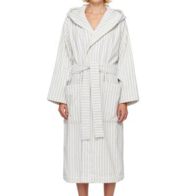 Tekla White & Blue Terry Hooded Bathrobe