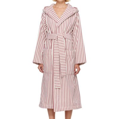 Tekla White & Pink Terry Hooded Bathrobe