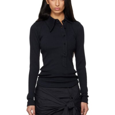 The Attico Black Cotton Rib Polo