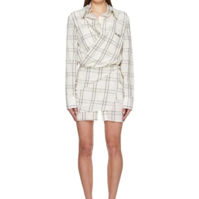 The Attico White Cotton Popeline Vichy Minidress