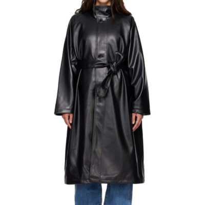 The Frankie Shop Black Calen Faux-Leather Trench Coat