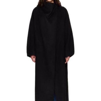 The Frankie Shop Black Leroy Funnel Neck Wool Coat
