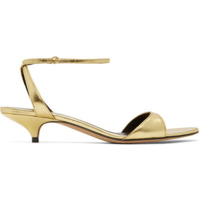 The Row Gold Vika Ankle Strap Kitten Heeled Sandals
