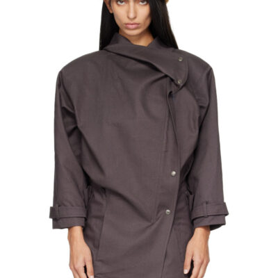 Theopen Product Brown Drop Collar Half Trench Jacket
