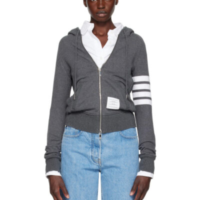 Thom Browne Gray Classic Loopback 4-Bar Zip Hoodie