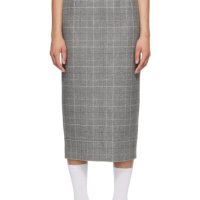 Thom Browne Gray High-Waisted Check Flannel Midi Skirt