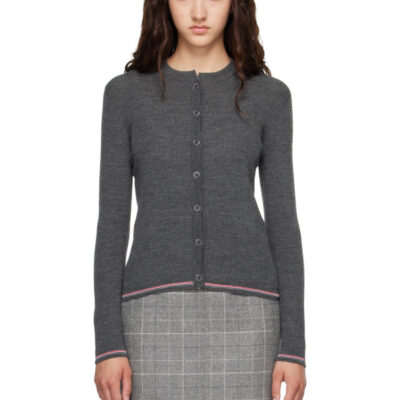 Thom Browne Gray Merino Wool Rib Stitch Cardigan