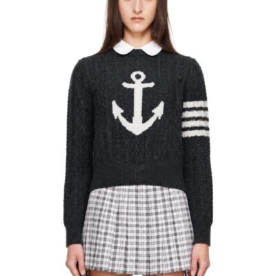 Thom Browne Gray Wool 4-Bar Intarsia Anchor Sweater