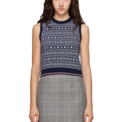Thom Browne Navy Fairisle Jacquard Wool Sweater