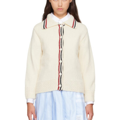 Thom Browne Off-White Donegal RWB Stripe Hector Pointelle Cardigan