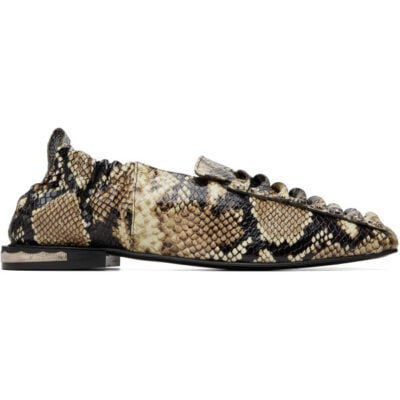 Toga Pulla Beige & Brown Embossed Snake Ballerina Loafers