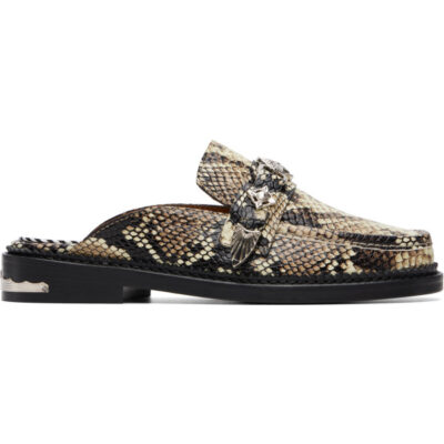 Toga Pulla Beige Embossed Snake Slip-on Loafers