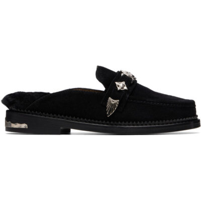 Toga Pulla Black Suede Fur Slip-on Loafers